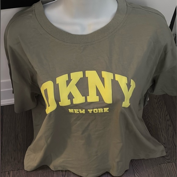 DKNY Olive Oversized T-Shirt with Yellow Print - Picture 12 of 12